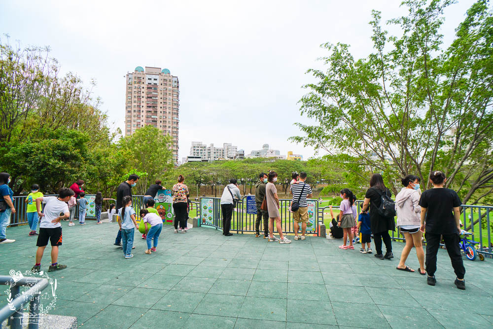 高雄[寶業里滯洪公園遊戲場]三條18公尺長的彎曲彩色溜滑梯!超好玩的滑步車賽道讓小孩放風的親子公園!