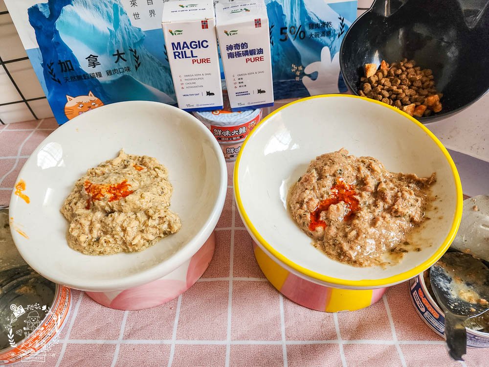 肉球世界適口性與營養含量極高的AK南極磷蝦X雞肉凍乾無穀貓糧+VCARE神奇的南極磷蝦油+鮮味大絲肉絲主食罐